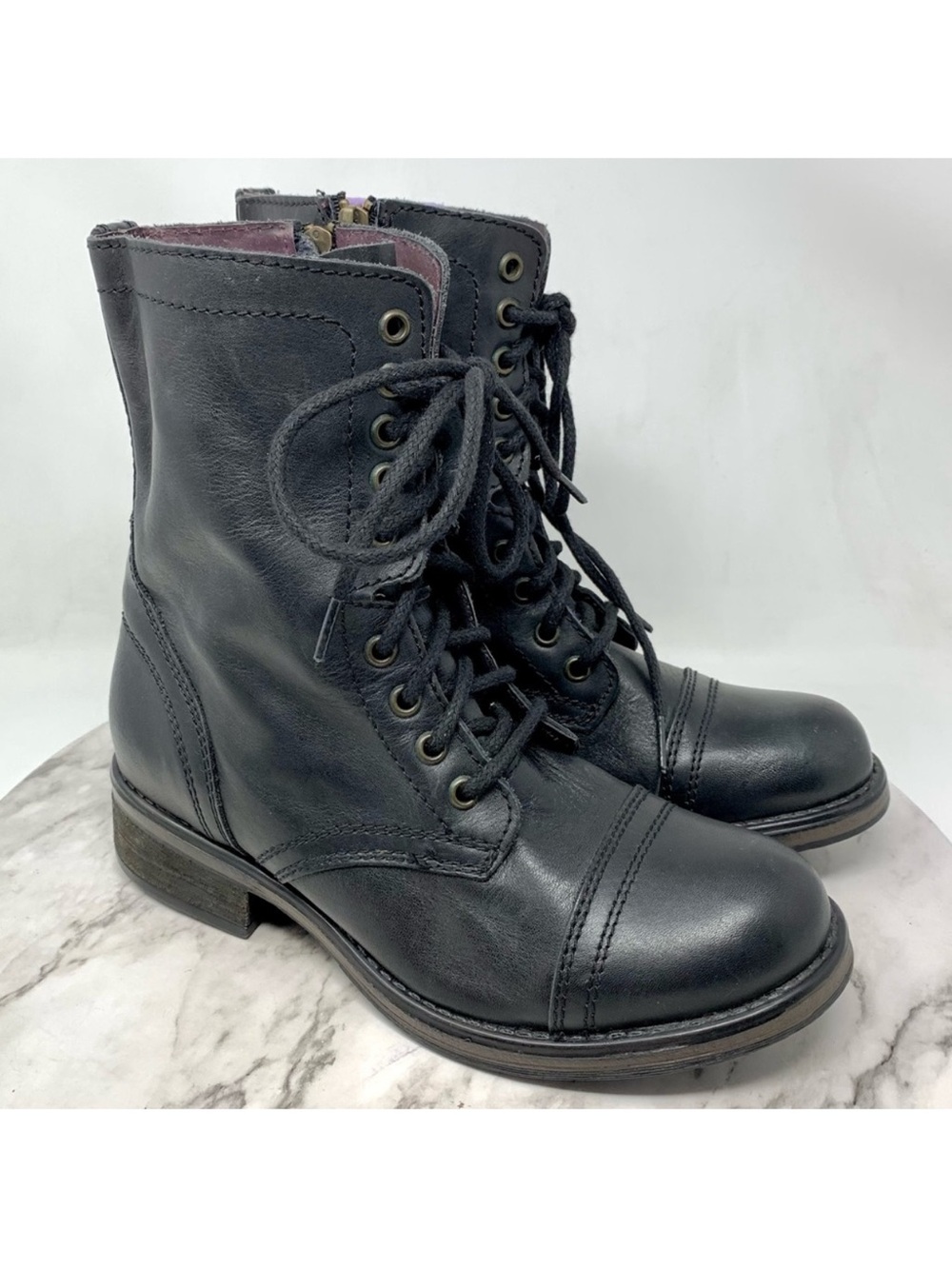 Steve Madden Troopa 2.0 Black Leather Lace Up Combat Boots 8.5 Classic Boho Edgy